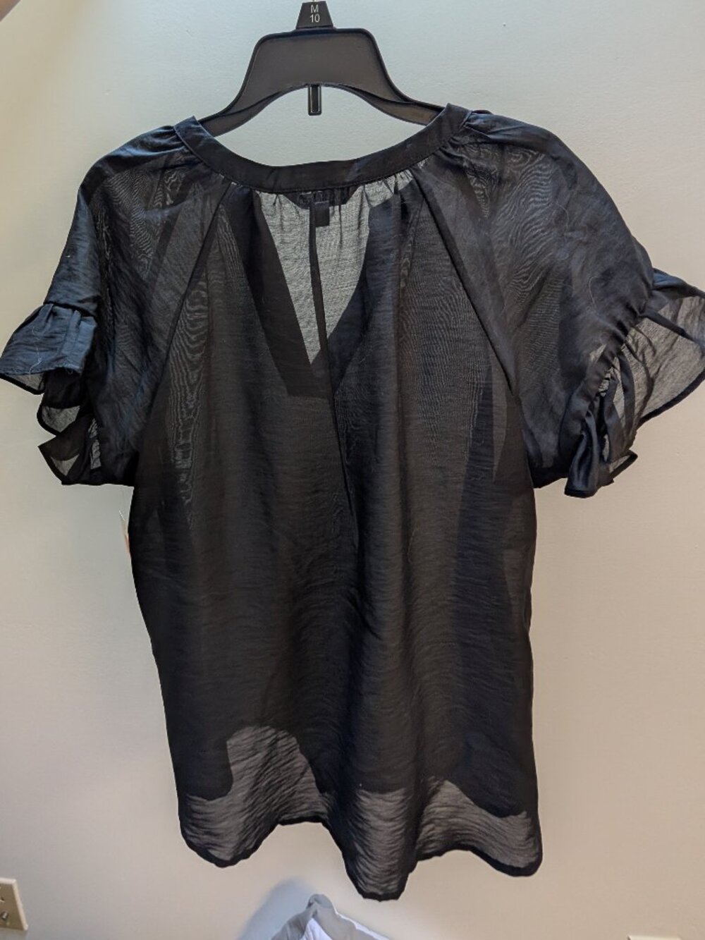 Black Sheer Ophelia Roe Short Sleeve Ruffles Blouse, Women's Medium/Large NWT